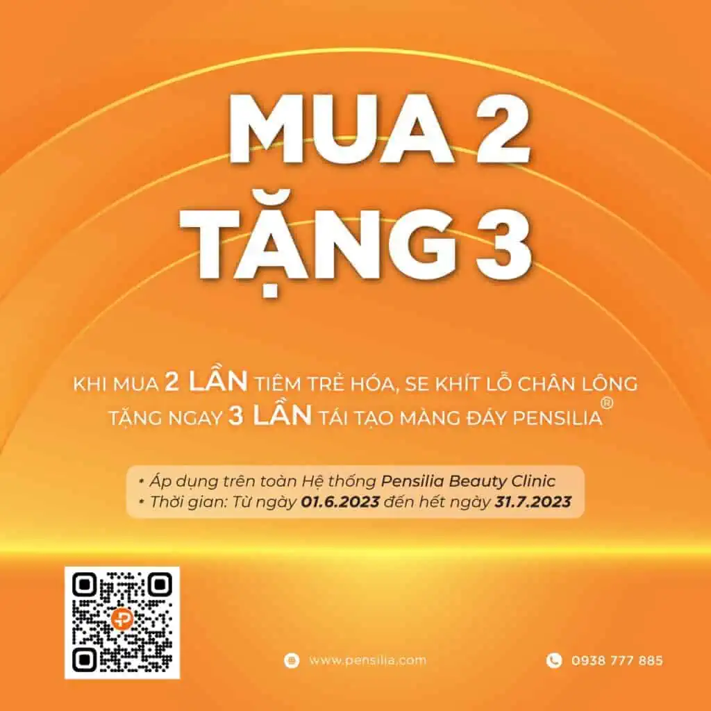 MUA 2 TẶNG 3: Khi mua 2 lần tiêm trẻ hóa căng da tặng 3 lần tái tạo màng đáy.