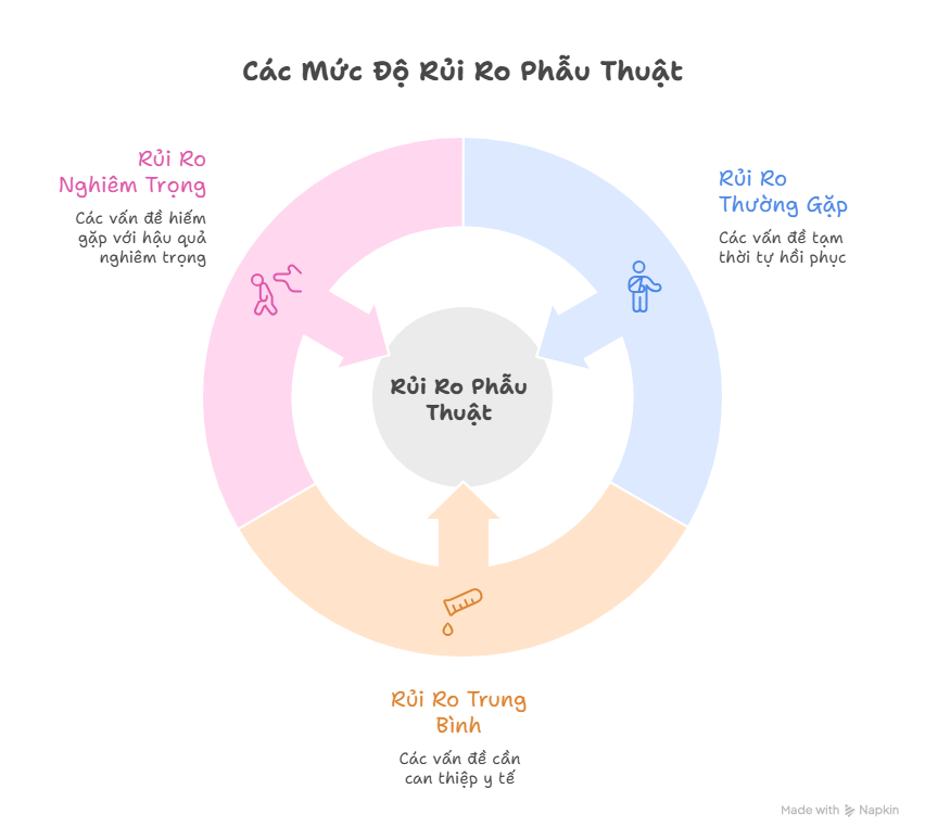 infographic mức độ rủi ro phẫu thuật căng da mặt thường gặp trung bình nghiêm trọng và cách phòng ngừa