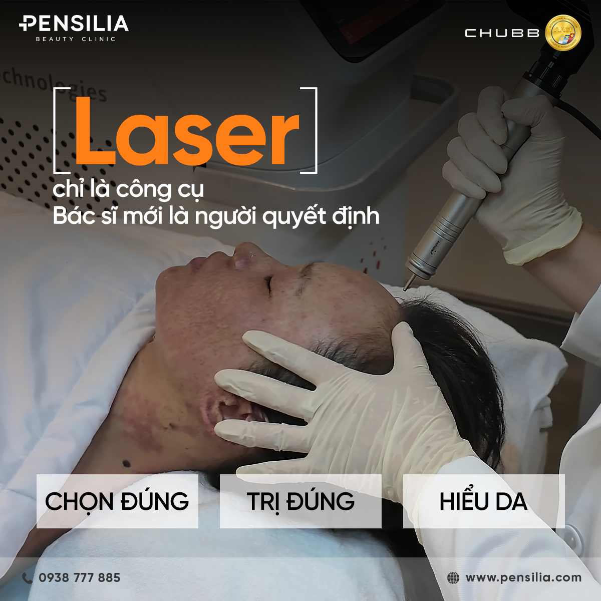 Bác sĩ da liễu trực tiếp thăm khám và điều trị nám bằng công nghệ laser chuẩn y khoa.
