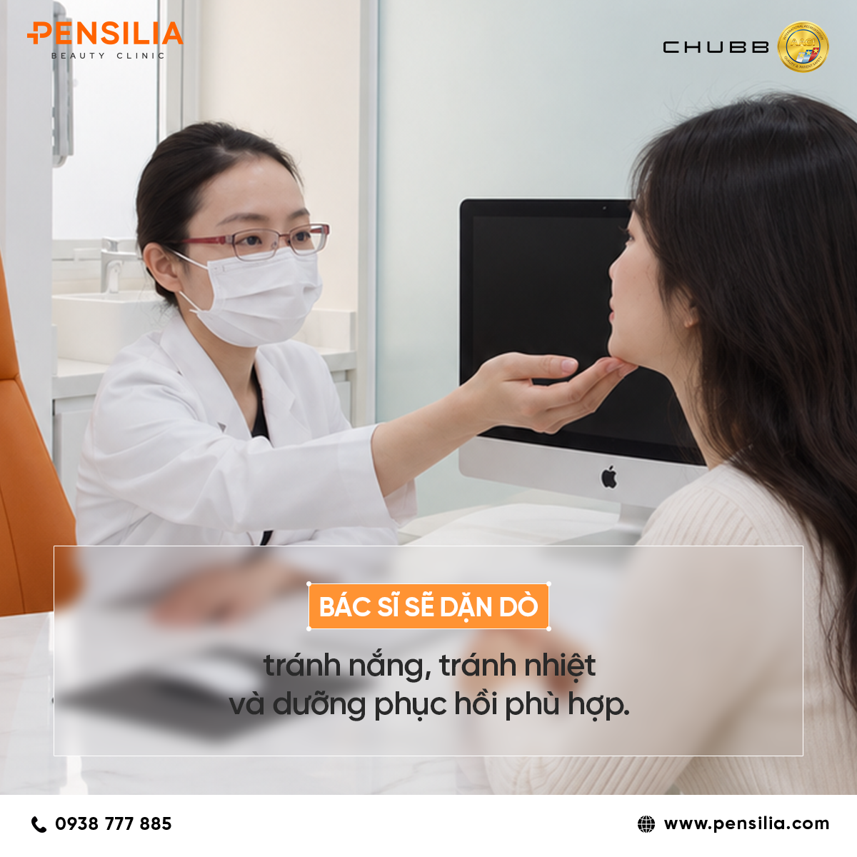 Bác sĩ da liễu Pensilia dặn dò khách hàng cách chống nắng và dưỡng ẩm phục hồi da