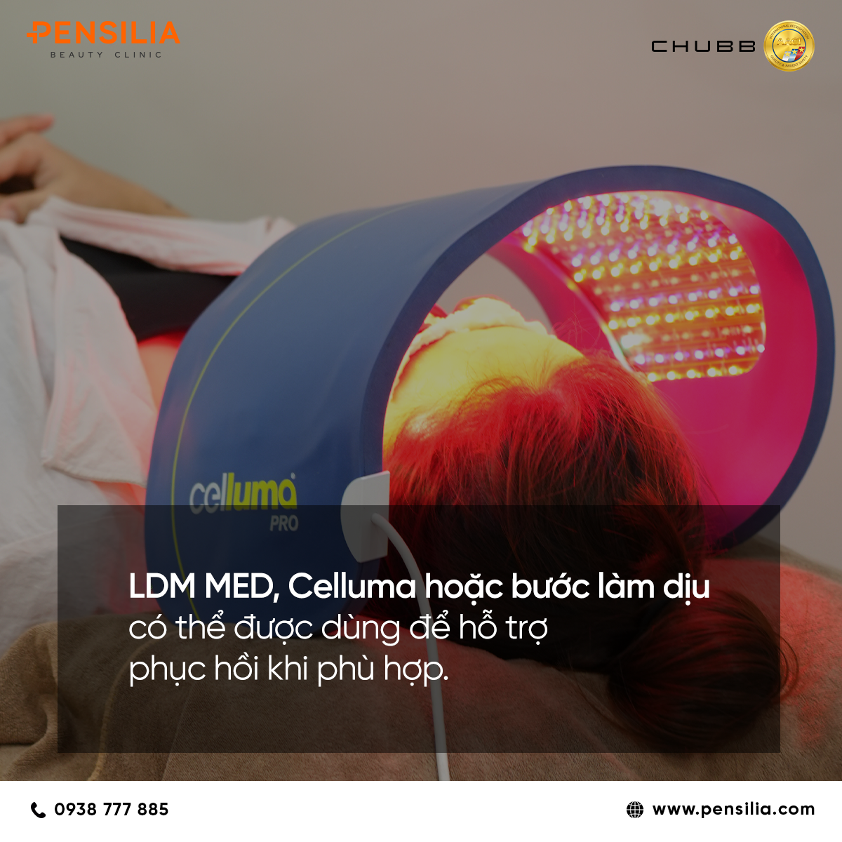 Khách hàng được chiếu đèn Celluma hỗ trợ phục hồi da sau điều trị laser trị nám.