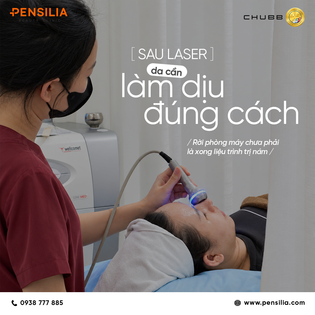 Bác sĩ Pensilia thực hiện bước làm dịu da chuẩn y khoa sau khi bắn laser trị nám.
